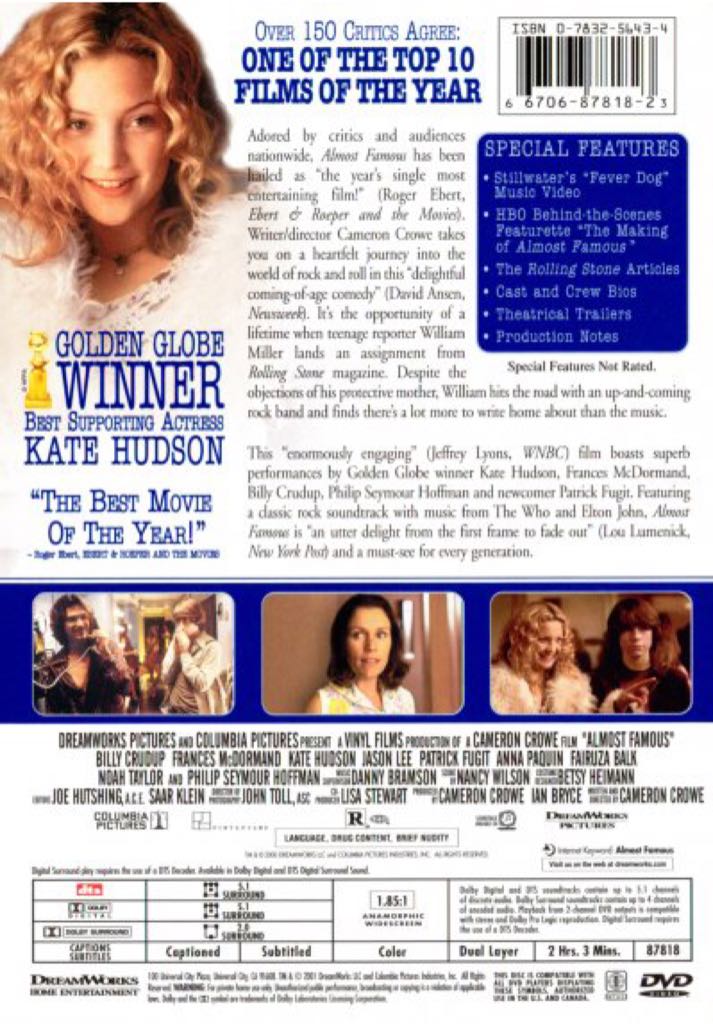 Almost Famous DVD movie collectible [Barcode 883929303755] - Main Image 2