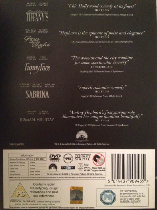 The Audrey Hepburn Collection: Breakfast At Tiffanys Paris When It Sizzles Funny Face Sabrina Roman Holiday DVD movie collectible [Barcode 5014437909435] - Main Image 2