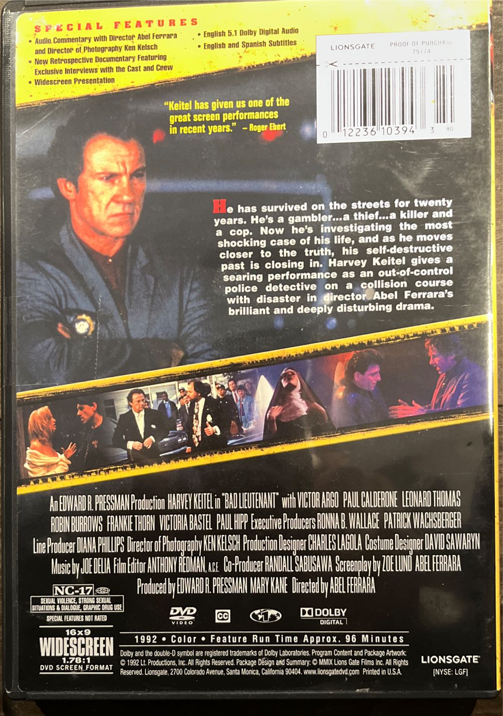 (002) Bad Lieutenant DVD-R movie collectible [Barcode 012236103943] - Main Image 2