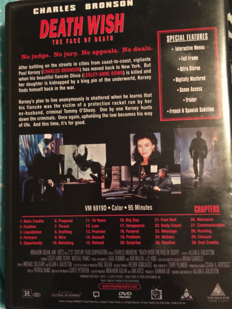 Death Wish 5: The Face of Death (Le Justicier V: Le Protecteur) VHS movie collectible [Barcode 031398560531] - Main Image 2