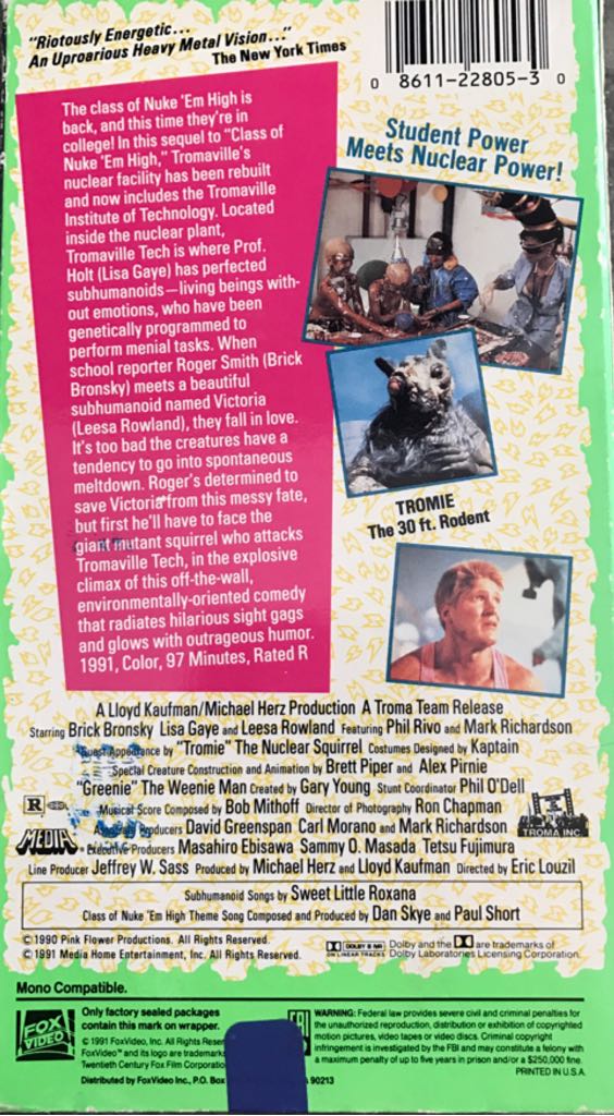 Class Of Nuke Em High 2: Subhumanoid Meltdown VHS movie collectible - Main Image 2