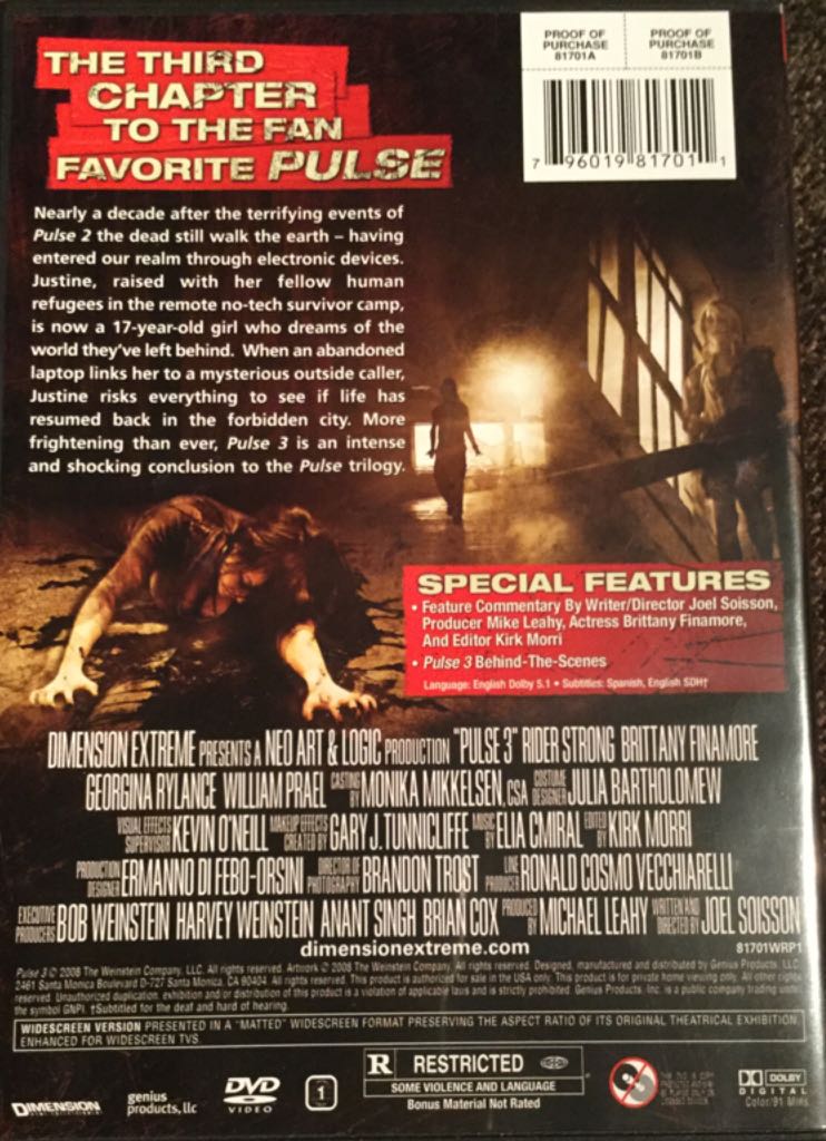Pulse 3 DVD movie collectible [Barcode 796019817011] - Main Image 2