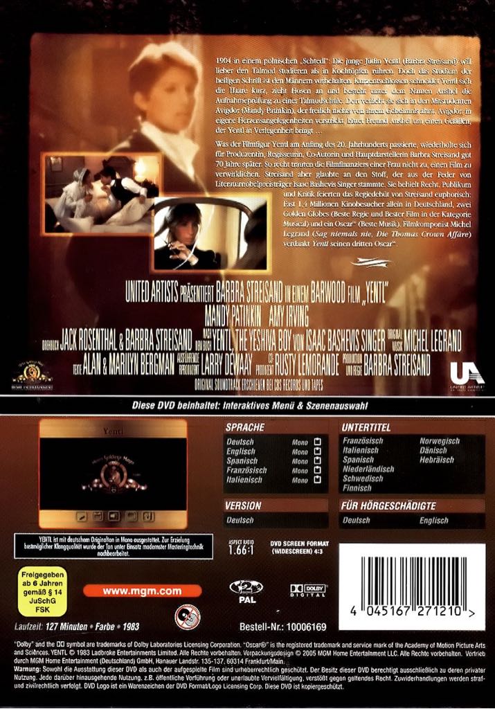Yentl DVD movie collectible [Barcode 5050070028461] - Main Image 2
