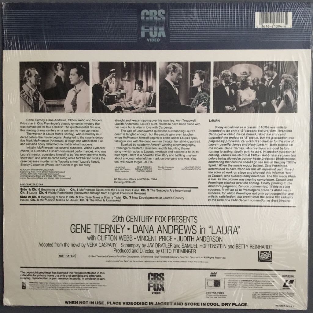 Laura Laser Disc movie collectible [Barcode 086162109461] - Main Image 2