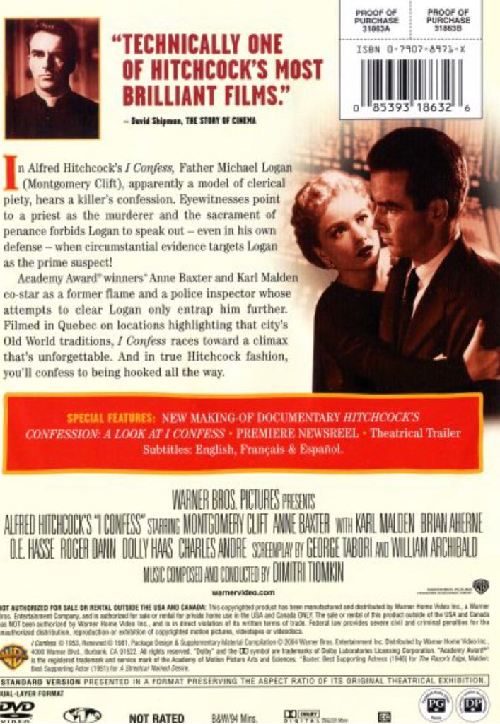 I Confess DVD movie collectible [Barcode 9325336023204] - Main Image 2