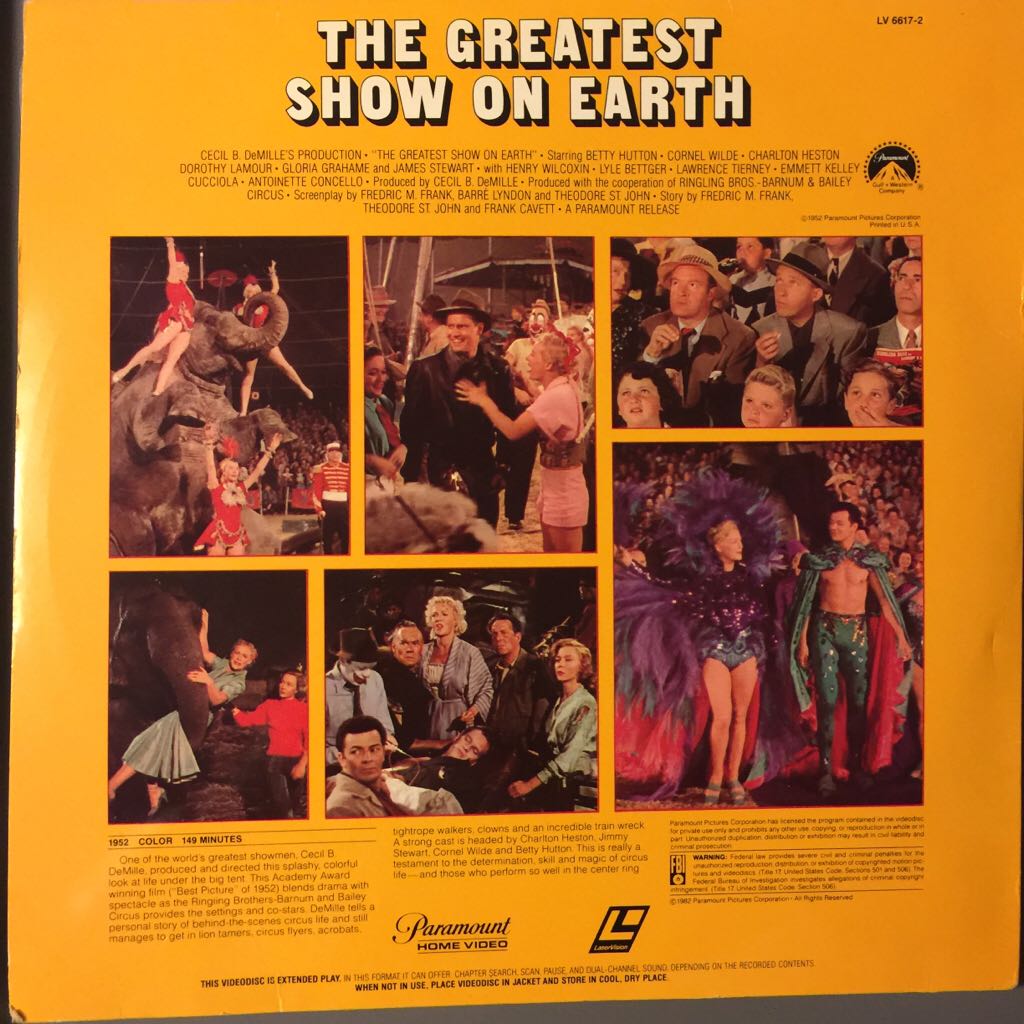 The Greatest Show On Earth Laser Disc movie collectible - Main Image 2