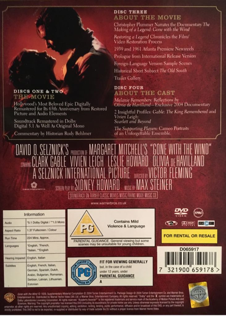 Gone With The Wind DVD movie collectible [Barcode 7321900659178] - Main Image 2
