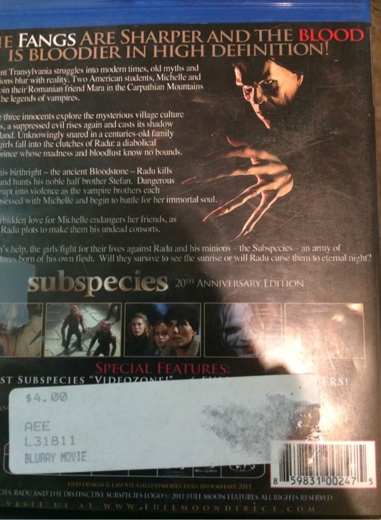 * BR : Subspecies Blu-ray movie collectible [Barcode 859831002475] - Main Image 2