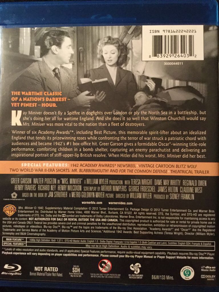 Mrs. Miniver Blu-ray movie collectible [Barcode 883929264032] - Main Image 2
