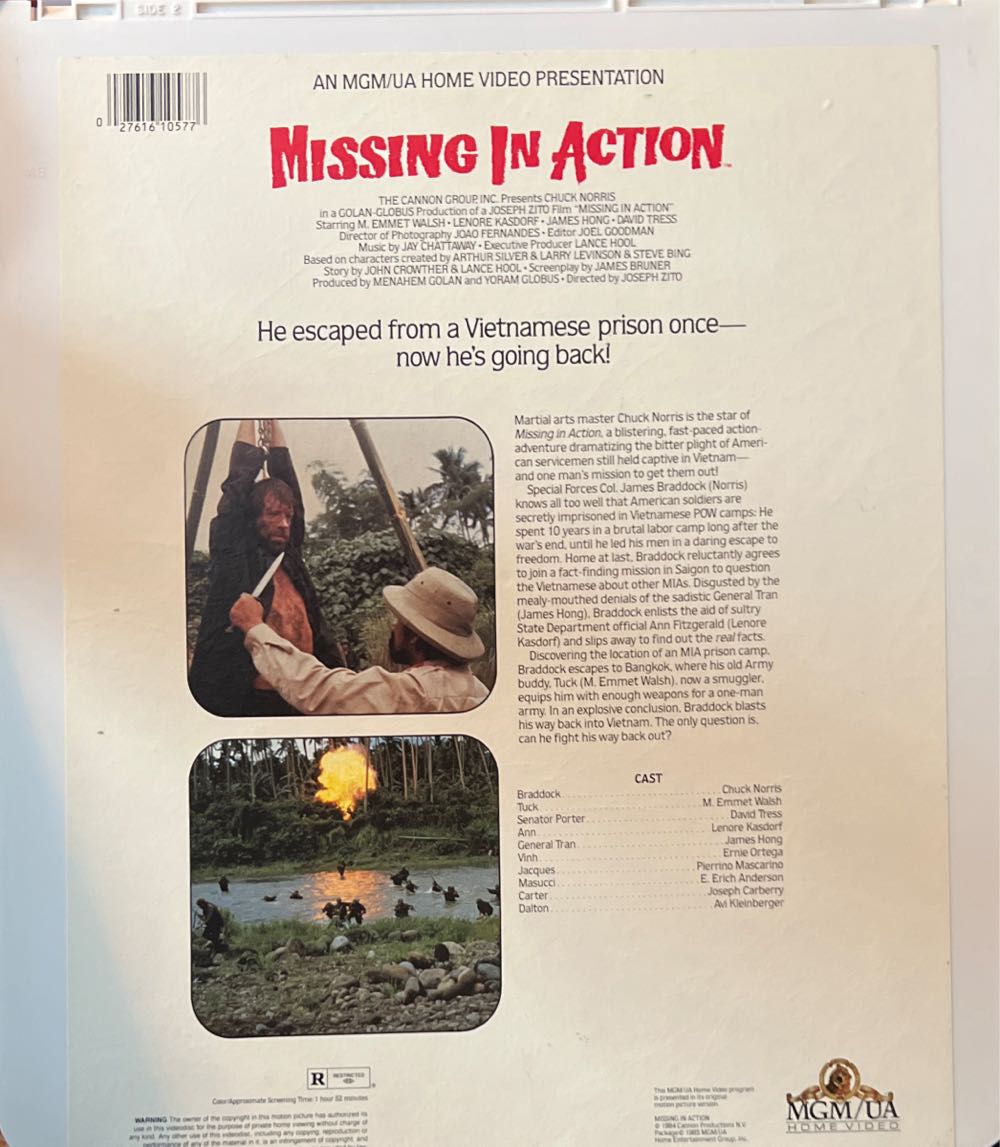 Missing in Action CED movie collectible [Barcode 027616105776] - Main Image 2