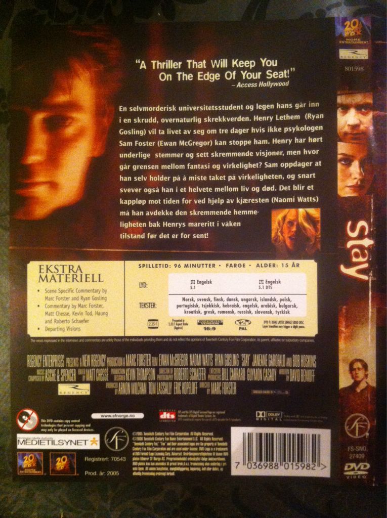 Stay DVD movie collectible [Barcode 7036988015982] - Main Image 2
