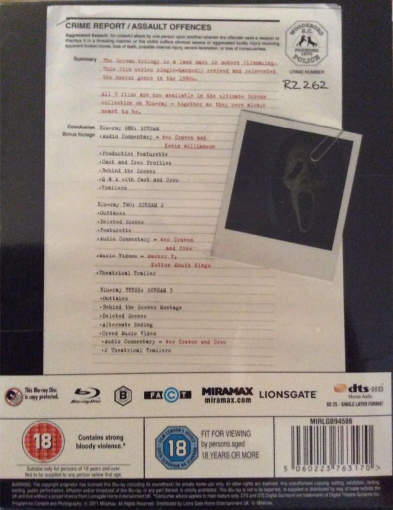 Scream Trilogy Blu-ray movie collectible [Barcode 5060223763170] - Main Image 2