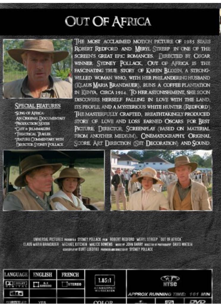 Out of Africa DVD movie collectible [Barcode 5050582324853] - Main Image 2