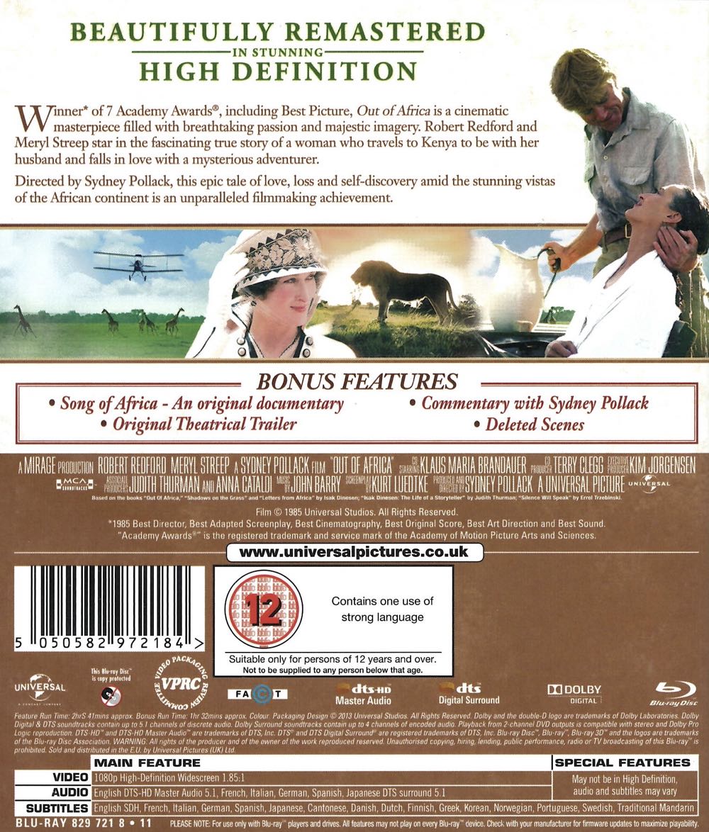 Out of Africa Blu-ray movie collectible [Barcode 5050582972184] - Main Image 2
