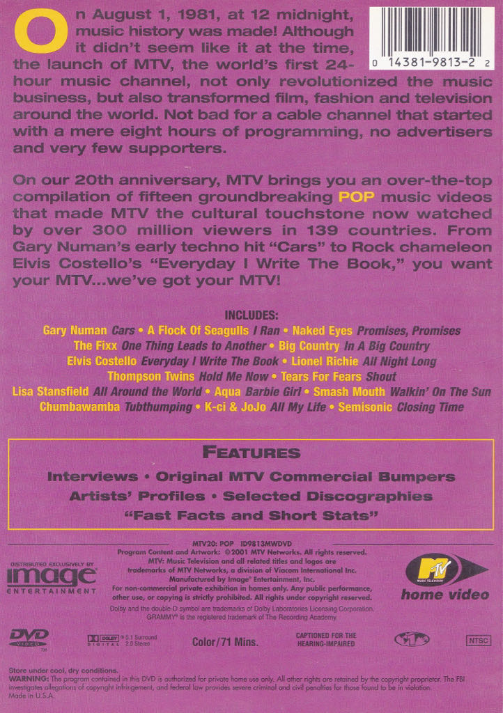 MTV 20: Pop (remastered)  DVD movie collectible [Barcode 014381981322] - Main Image 2