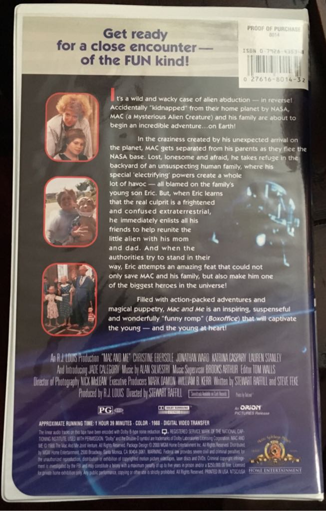 Mac and Me VHS movie collectible [Barcode 027616801432] - Main Image 2