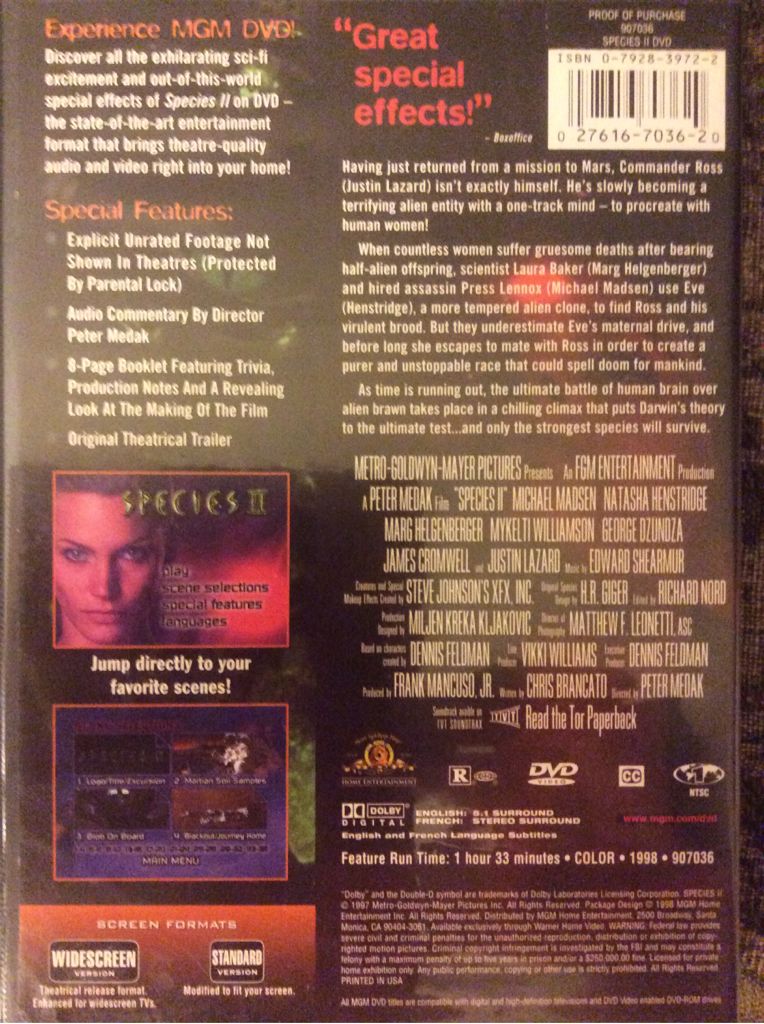 Species 2 DVD movie collectible [Barcode 027616703620] - Main Image 2