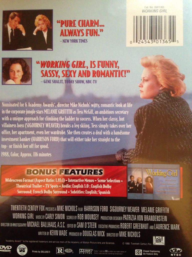 Working Girl *Sealed* DVD movie collectible [Barcode 024543013655] - Main Image 2