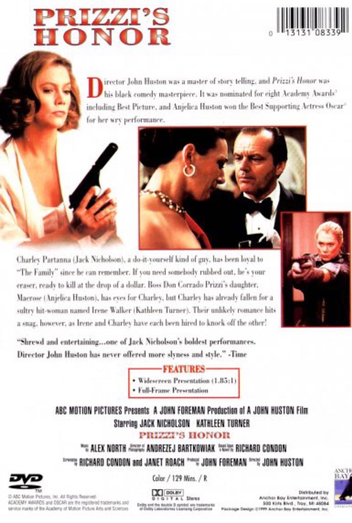 Prizzi’s Honor DVD movie collectible [Barcode 5030697007155] - Main Image 2