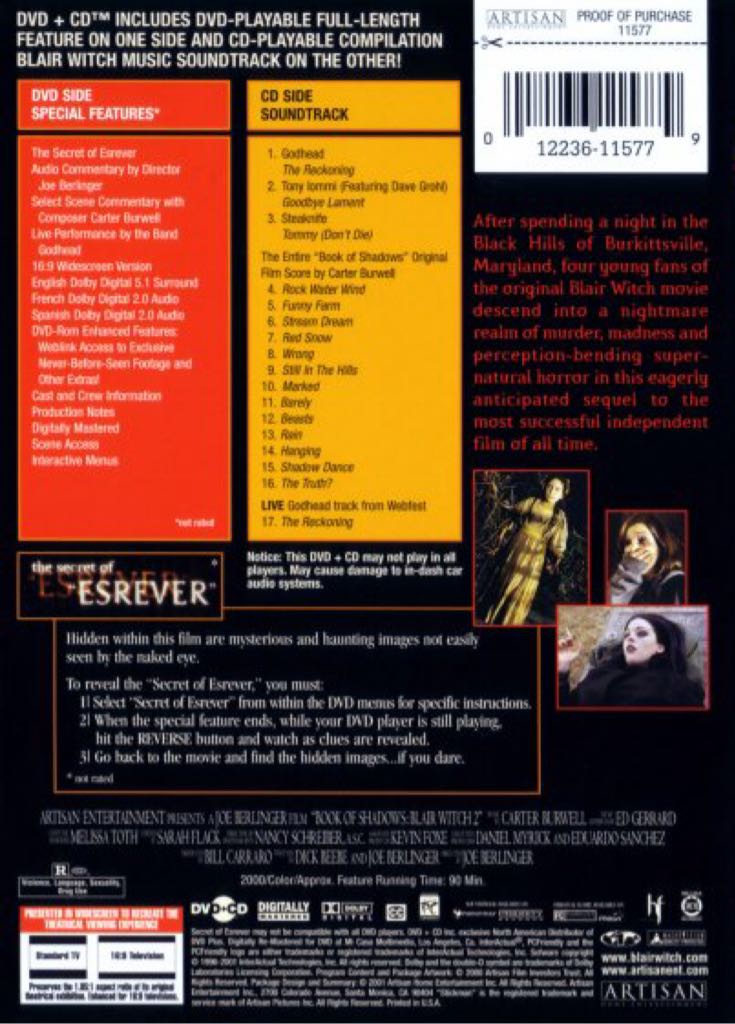 Book of Shadows : Blair Witch 2 DVD movie collectible [Barcode 012236115779] - Main Image 2
