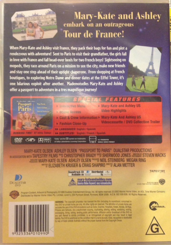 Mary-Kate And Ashley: Passport to Paris DVD movie collectible [Barcode 9325336010990] - Main Image 2