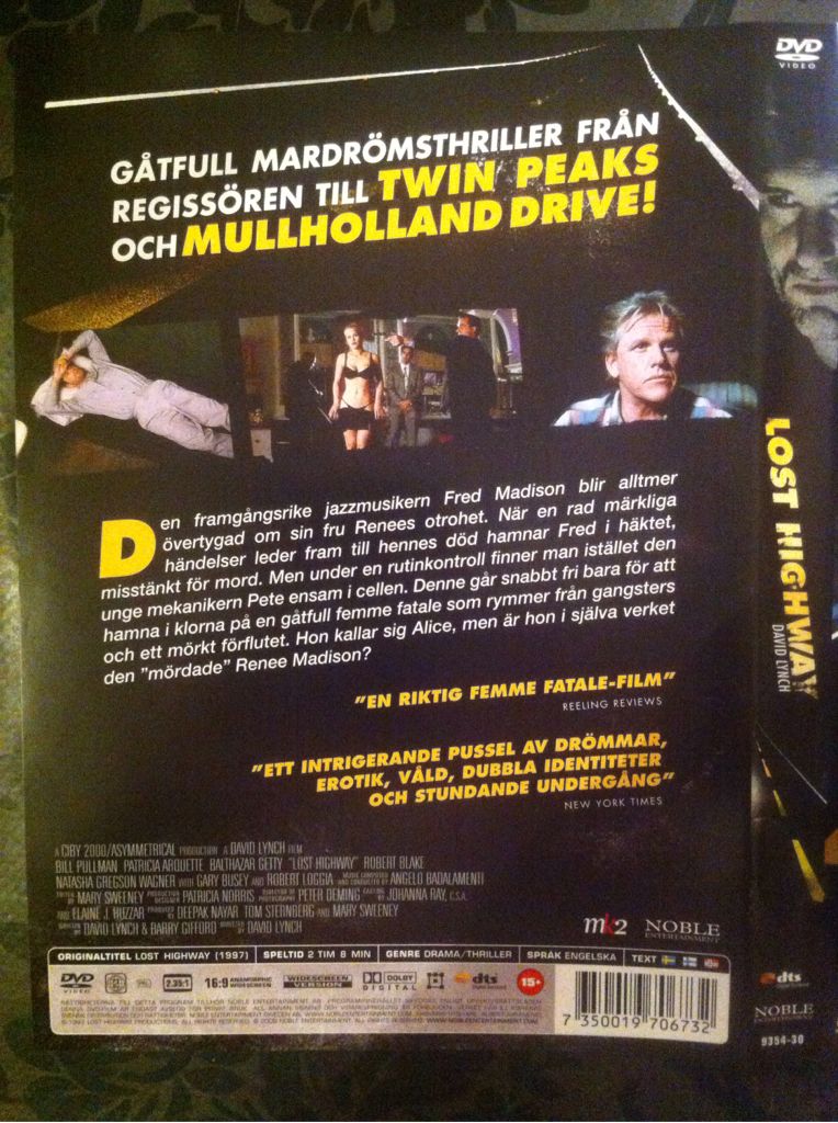 Lost Highway DVD movie collectible [Barcode 7350019706732] - Main Image 2