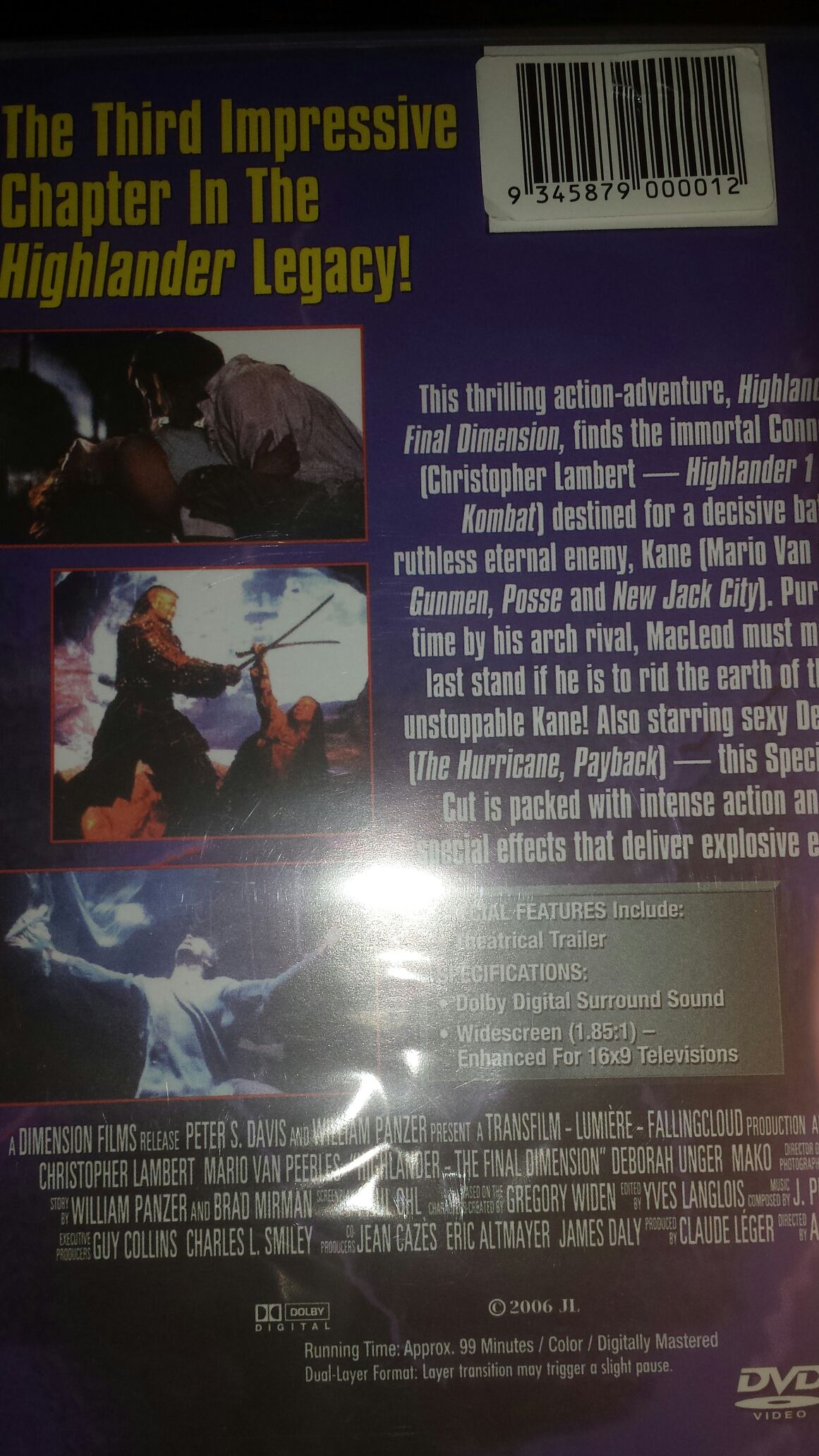 Highlander 1: The Final Dimension DVD movie collectible [Barcode 031398137580] - Main Image 2