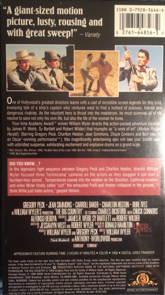 The Big Country VHS movie collectible [Barcode 027616485632] - Main Image 2