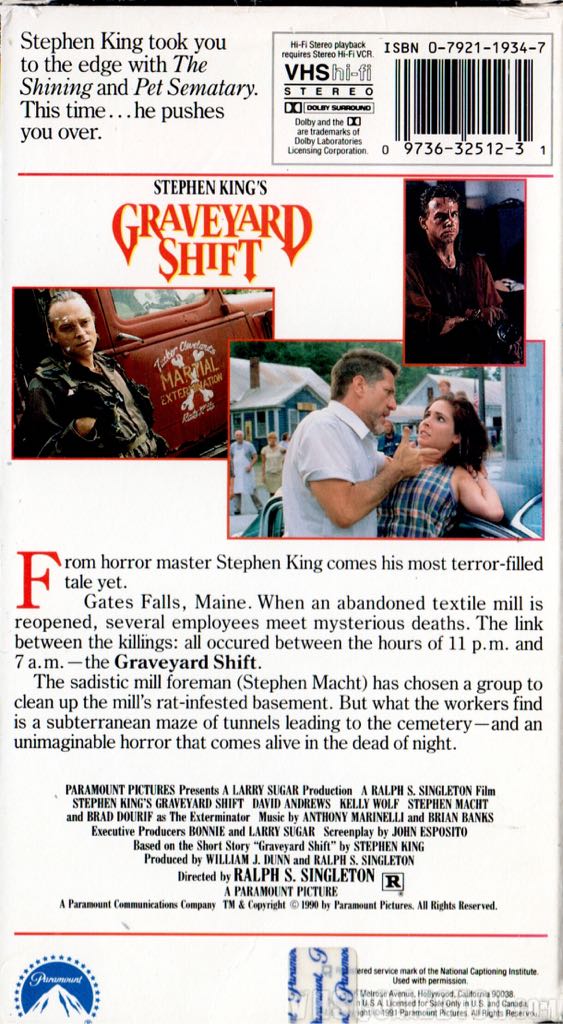 Graveyard Shift VHS movie collectible [Barcode 020897001133] - Main Image 2