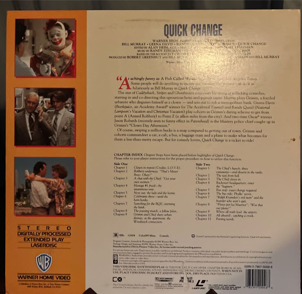 Quick Change (1990) Laser Disc movie collectible [Barcode 085391200468] - Main Image 2