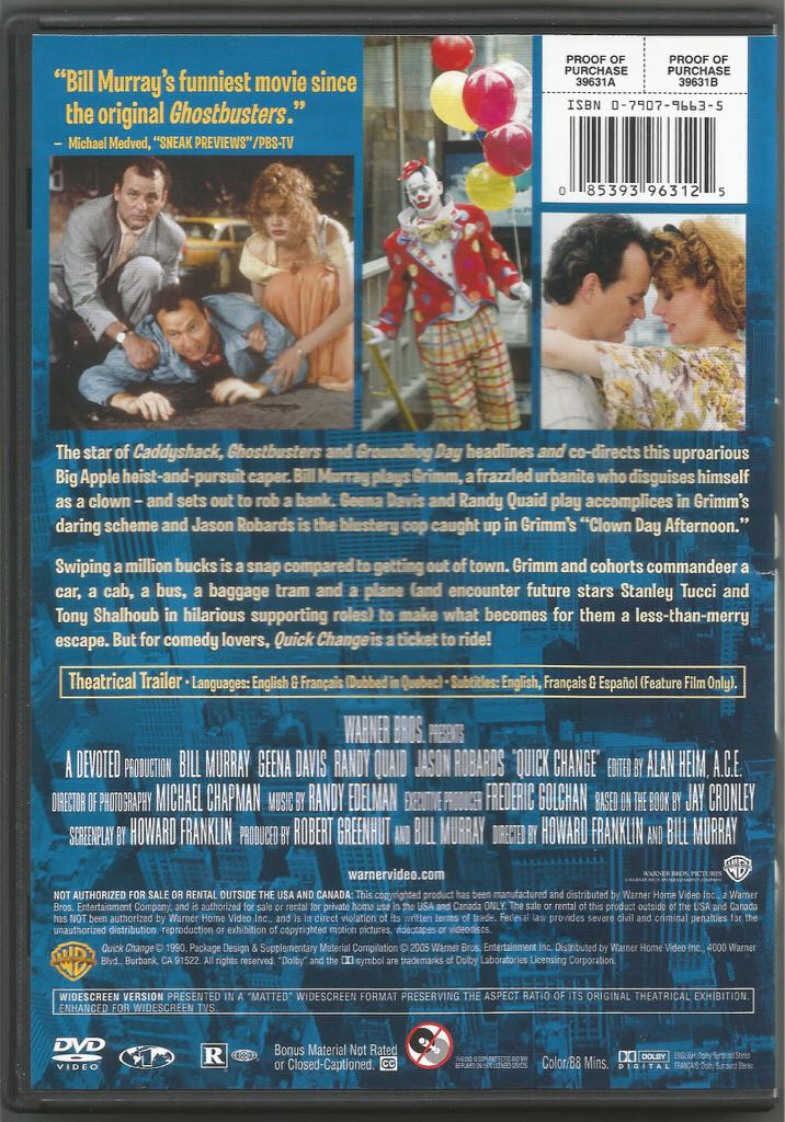 Quick Change DVD movie collectible [Barcode 085393963125] - Main Image 2