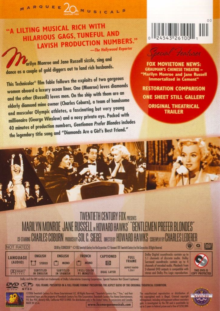 Gentlemen Prefer Blondes / Джентельмены Предпочитают Блондинок DVD movie collectible [Barcode 024543261018] - Main Image 2