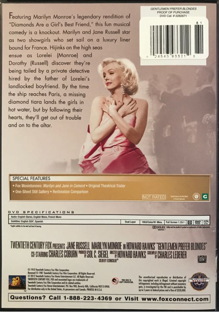 Gentlemen Prefer Blondes DVD movie collectible [Barcode 024543933212] - Main Image 2