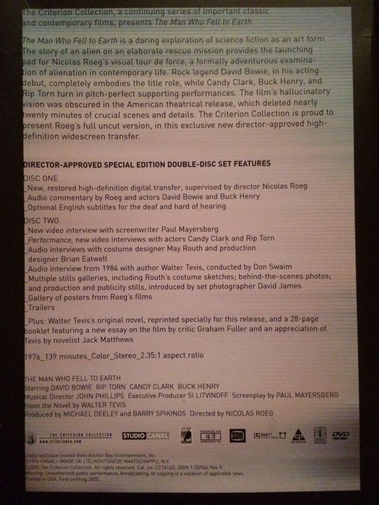 Man Who Fell to Earth (Criterion Collection), The DVD movie collectible [Barcode 715515016629] - Main Image 2