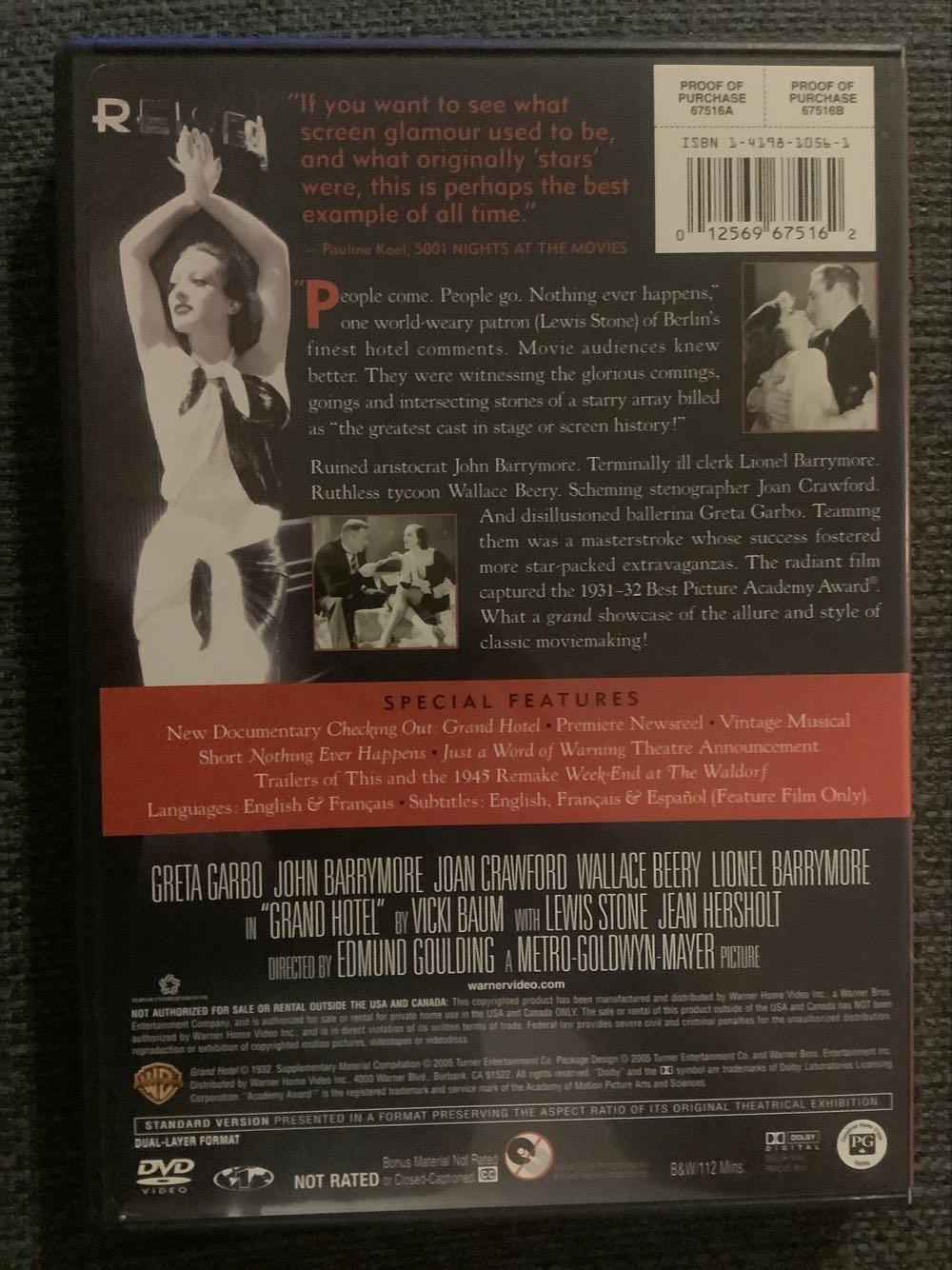 Grand Hotel DVD movie collectible [Barcode 012569675162] - Main Image 2