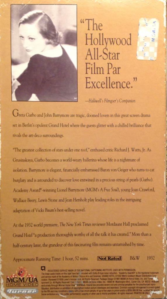 Grand Hotel Laser Disc movie collectible [Barcode 027616245731] - Main Image 2