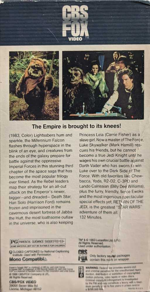 Star Wars Ep. 6: Return of the Jedi VHS movie collectible [Barcode 02083135473] - Main Image 2