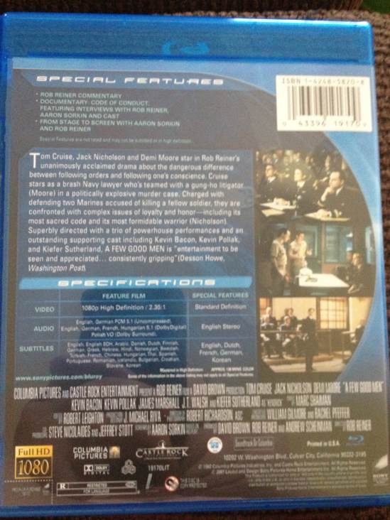 A Few Good Men Blu-ray movie collectible [Barcode 043396191709] - Main Image 2