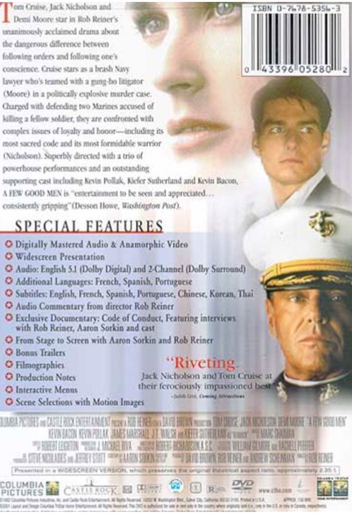 A Few Good Men DVD movie collectible [Barcode 9317731000041] - Main Image 2