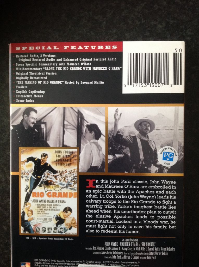 John Wayne: Rio Grande DVD movie collectible [Barcode 017153130072] - Main Image 2