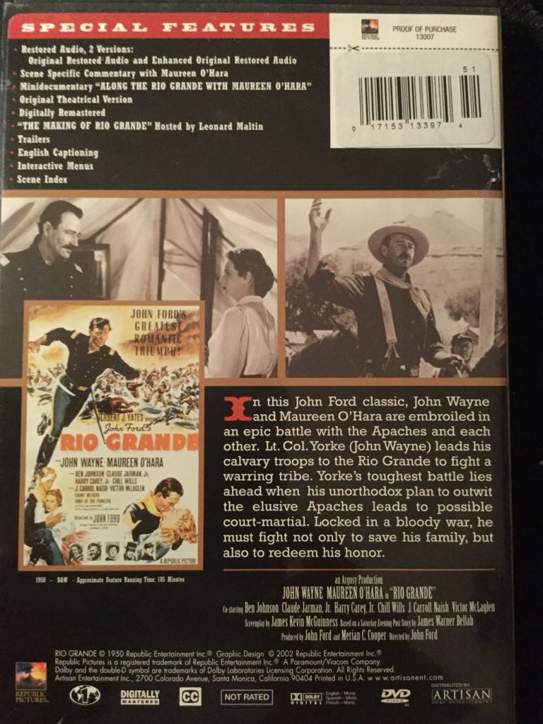 Rio Grande DVD movie collectible [Barcode 017153133974] - Main Image 2
