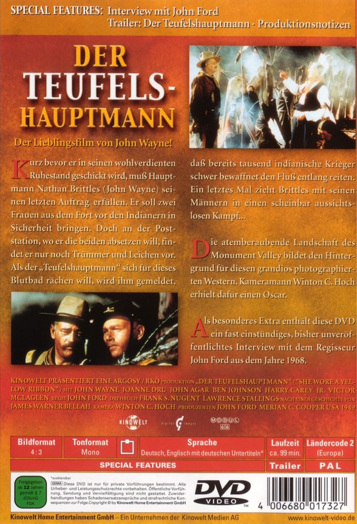 John Wayne: She Wore A Yellow Ribbon DVD movie collectible [Barcode 053939759723] - Main Image 2