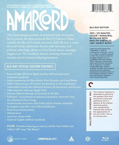 Amarcord Blu-ray movie collectible [Barcode 715515068314] - Main Image 2