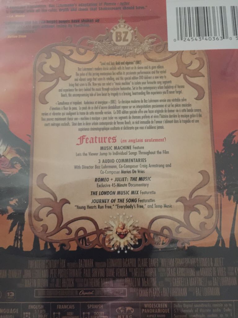 Romeo + Juliet DVD movie collectible [Barcode 024543403630] - Main Image 2