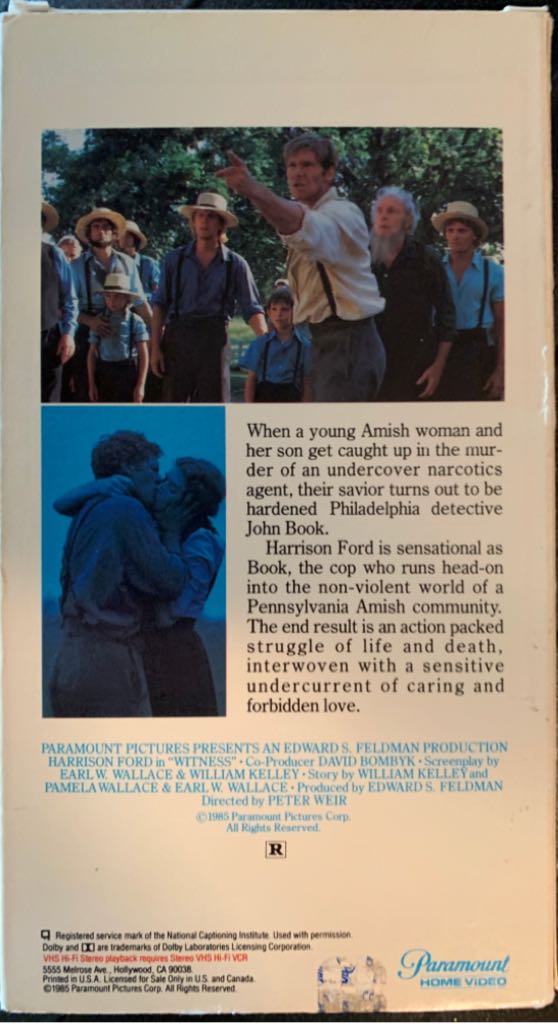 Witness - Sell Thru Case VHS movie collectible [Barcode 037757217368] - Main Image 2