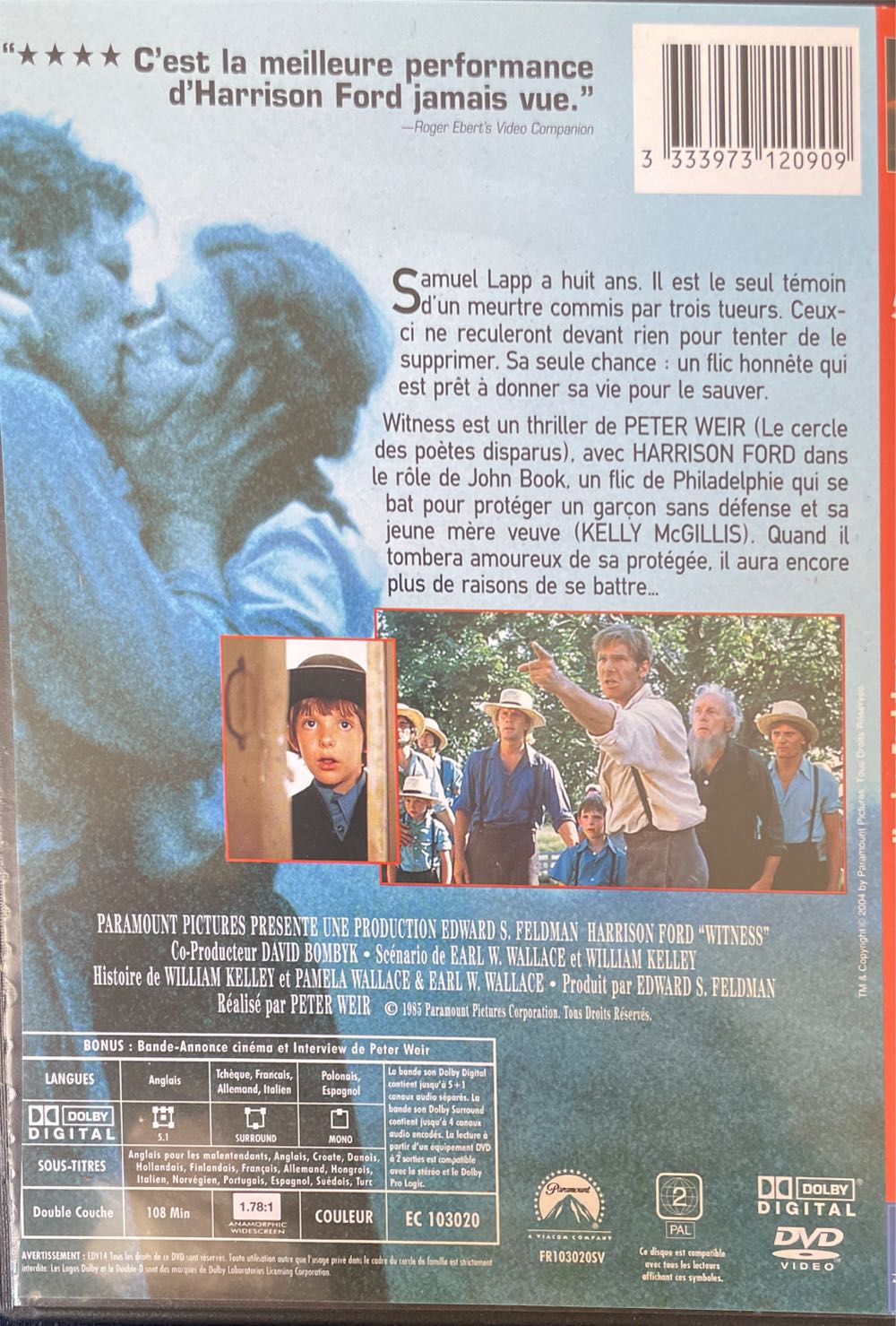 Witness DVD movie collectible [Barcode 3333973120909] - Main Image 2