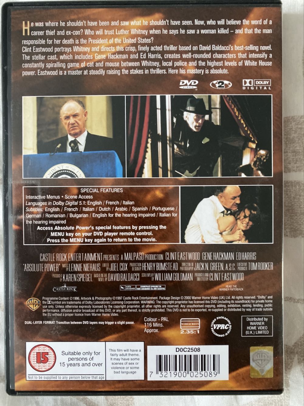 Absolute Power DVD movie collectible [Barcode 7321900025089] - Main Image 3