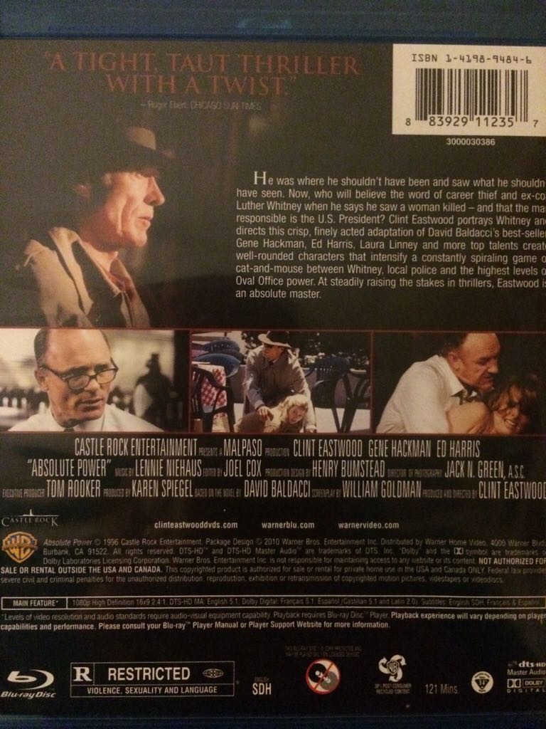 Absolute Power (HD - NAS) Blu-ray movie collectible [Barcode 8887496104397] - Main Image 2