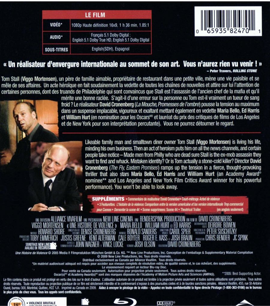 History of Violence, A Blu-ray movie collectible [Barcode 065935824701] - Main Image 2