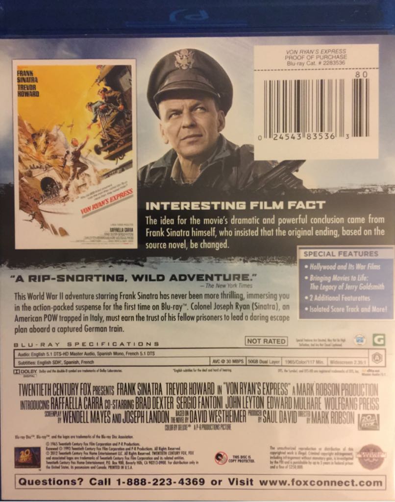 Von Ryan’s Express Blu-ray movie collectible [Barcode 024543835363] - Main Image 2